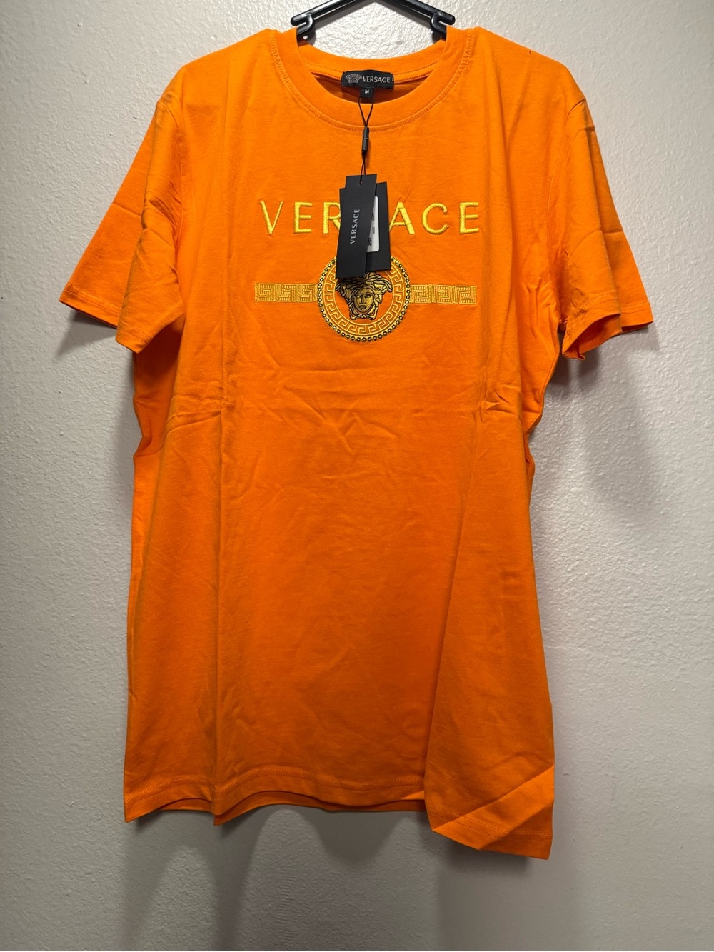 Versace Orange Medusa Chest Logo Short Sleeve Tee